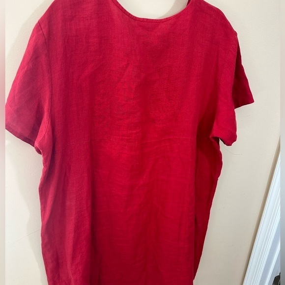 Bryn Walker tunic top red 100% linen lagenlook dress knee length size M - Picture 2 of 15